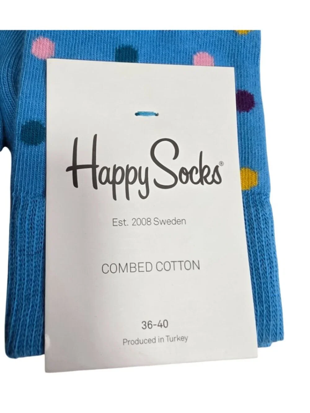 Happy Socks Disco Dot Pop Crew Socks 2 Pair Blue Unisex 36-40 NWT